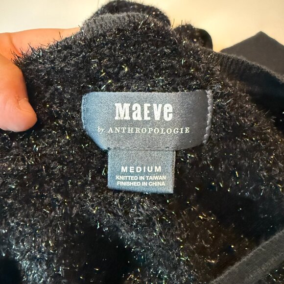 Maeve Anthropologie Women M Pamela Tinsel Sweater Black Shiny Holiday Festive - Picture 4 of 9